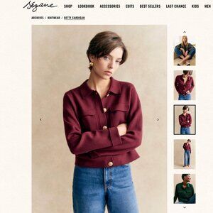 Sezane Burgundy Button-Front Betty Cardigan Jacket with Gold Buttons